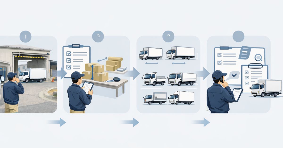 2トントラック手配前の確認手順を整理したフロー図