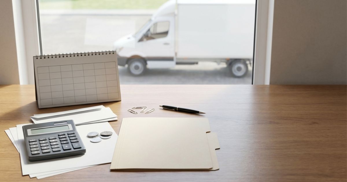 2トントラックの税金を年額換算で整理するイメージ（書類と電卓）