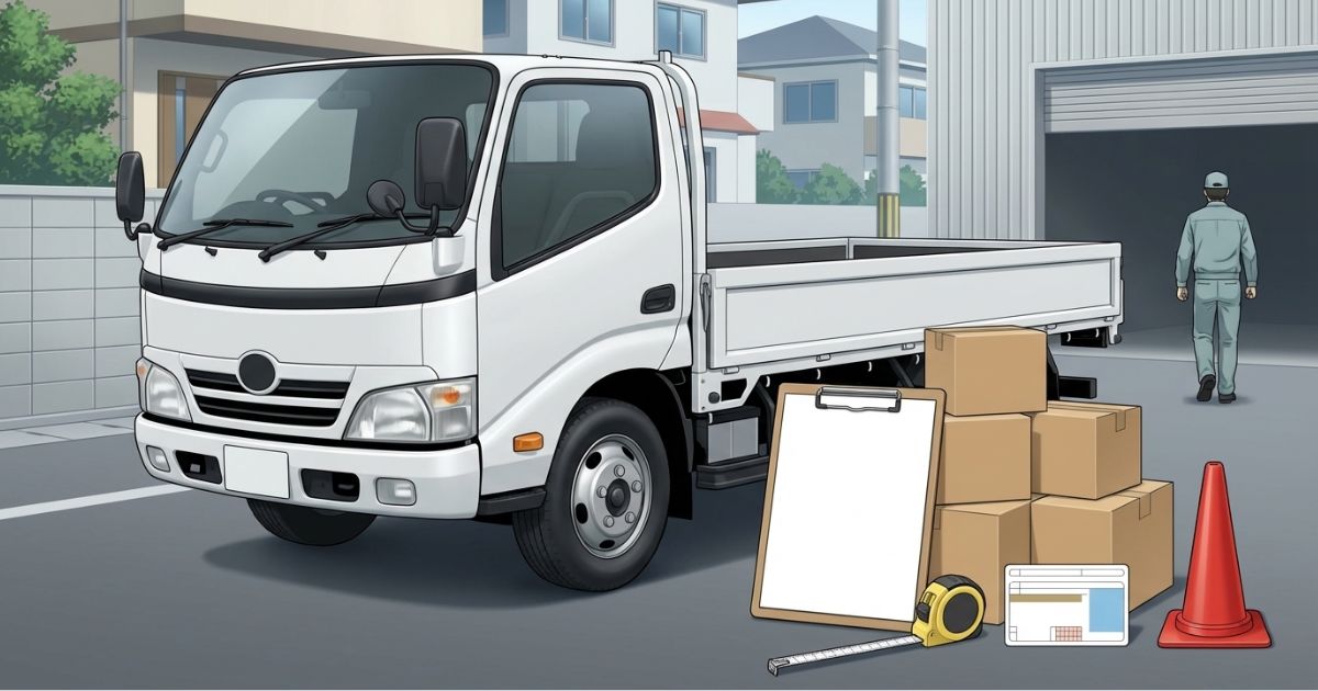 2トントラック手配で「積める・入れる・運転できる」を順に確認するイメージ