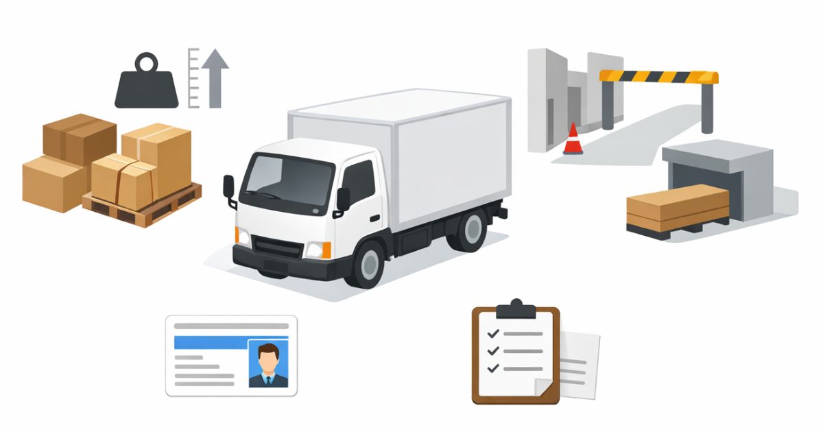 2トントラックを判断するための荷物・現場・免許の整理図