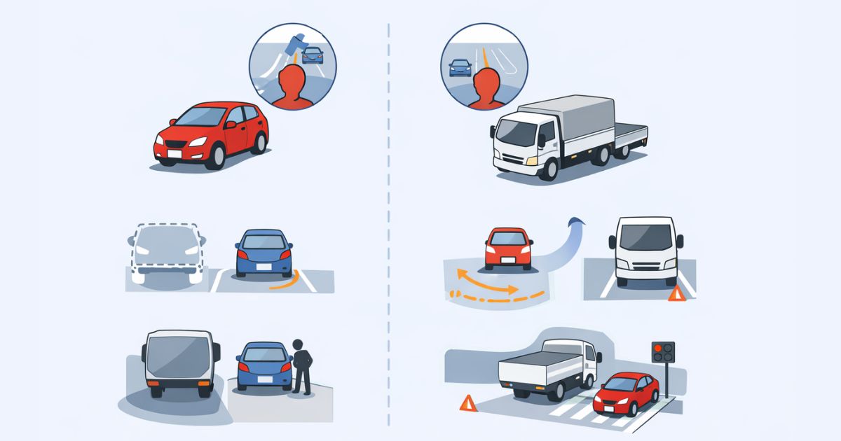 普通車と2トントラックの違いを見比べられる比較図