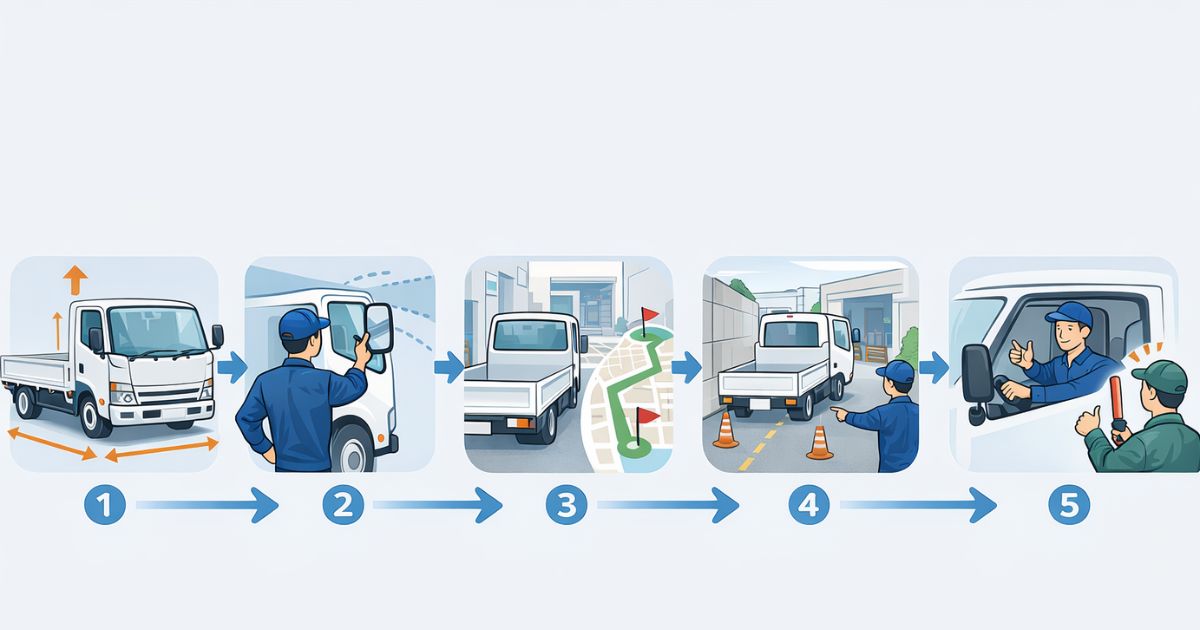 2トントラック運転前の確認手順を流れで整理した図解