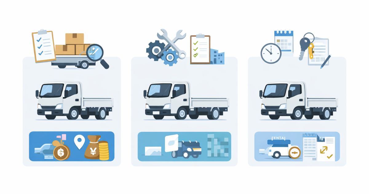 中古・新車・レンタルの違いを比較した図解