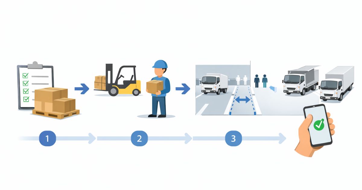 2トントラックのウイング車を手配する前の確認手順を示した図解