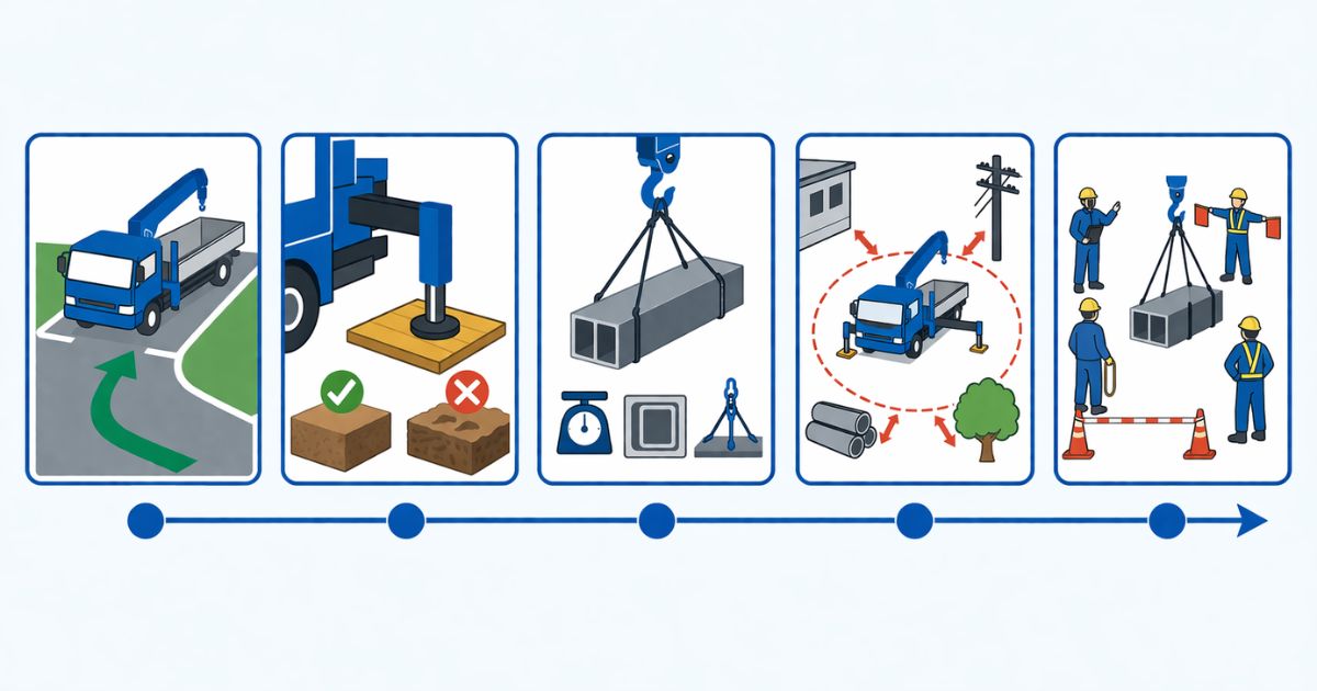 2tユニック作業前の安全確認手順を整理したフロー図