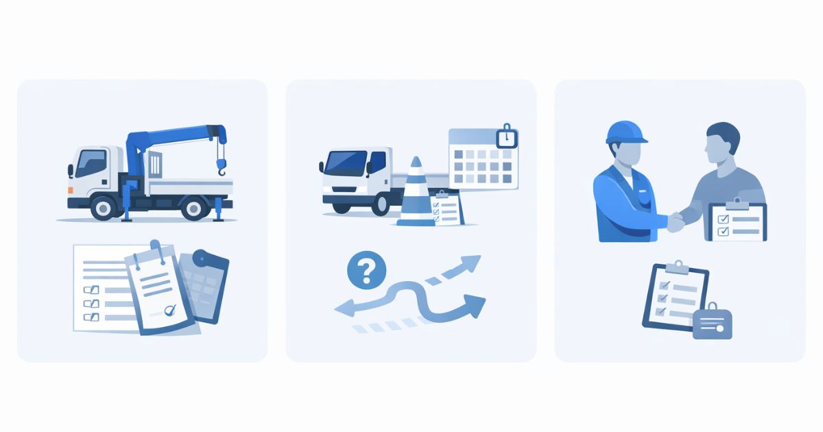 中古2tユニックの購入・レンタル・外注の違いを整理した比較図