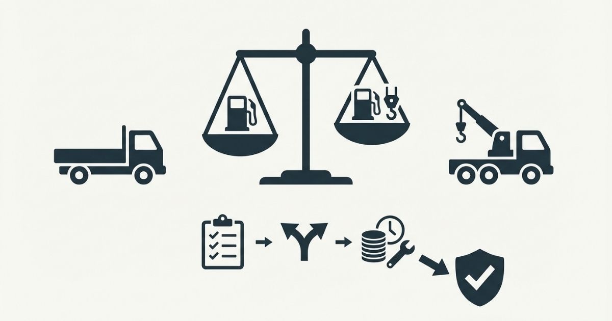 2tユニックの燃費は使い方で差が出るため総コストで判断する軸を示す図解