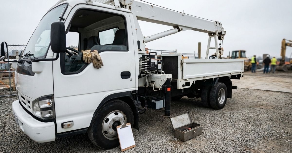 2tユニックの作業前にPTOが入らず確認している現場イメージ写真