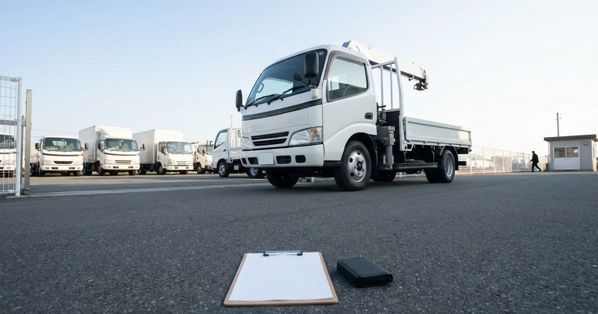 2tユニックをレンタルヤードで撮影し借りる判断の雰囲気を伝える写真