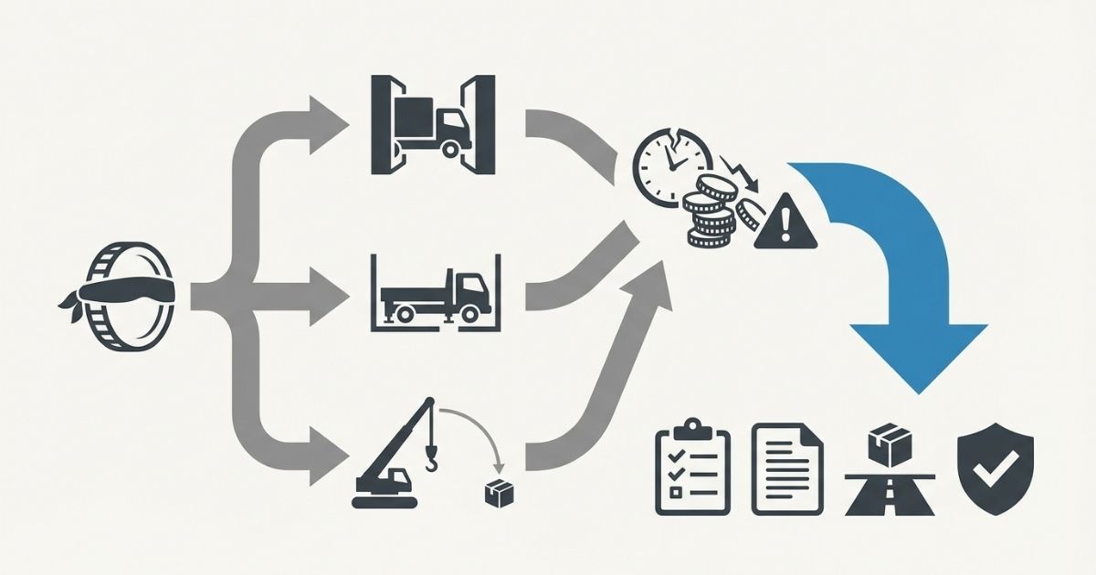 金額だけで決めて当日停止や追加費用につながる分岐を示す図解