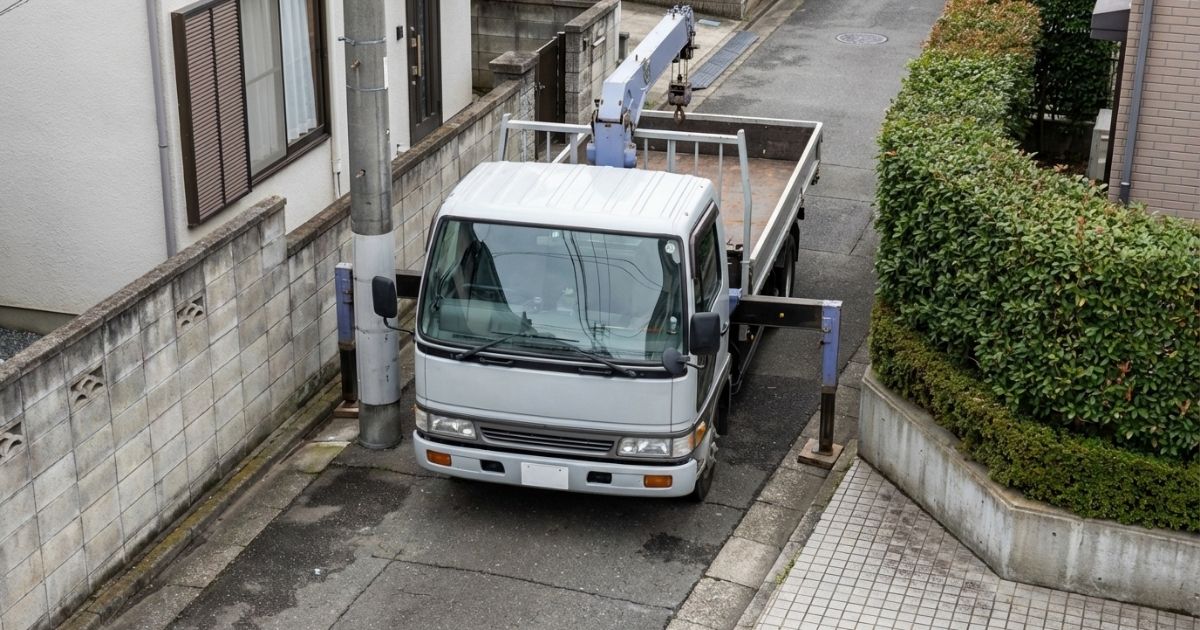 2tユニックの設置スペースがギリギリな現場イメージ写真