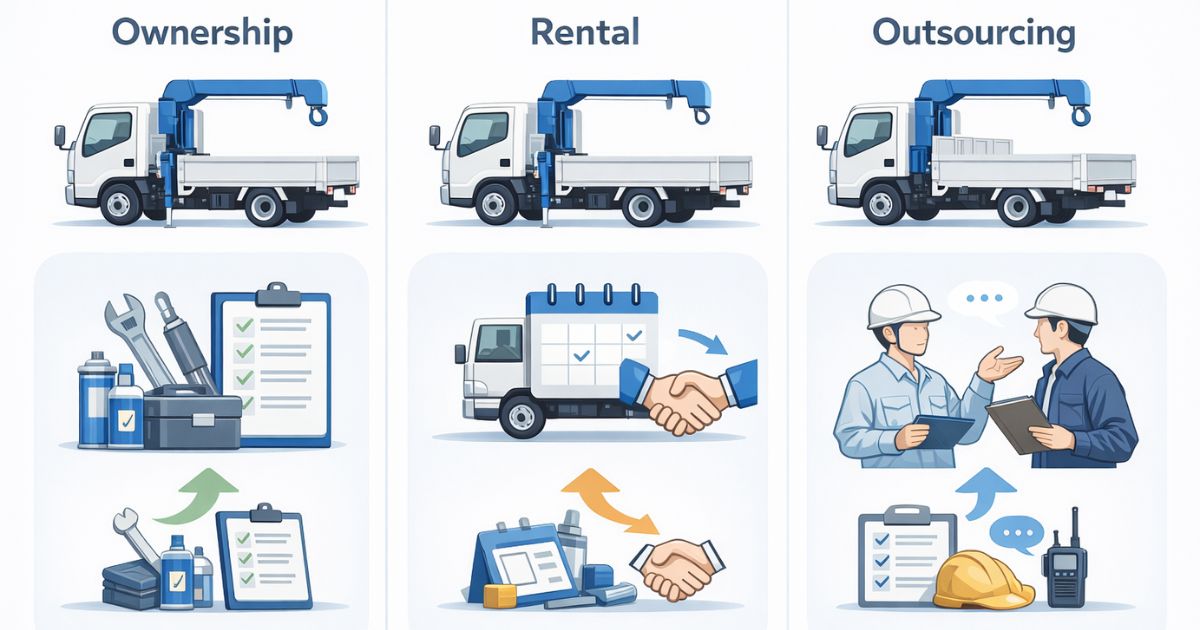 2tユニックの保有・レンタル・外注の違いを整理した比較図