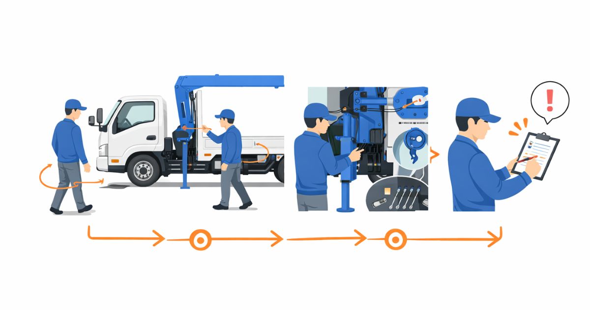 2tユニックの日常点検の順路を示したフロー図