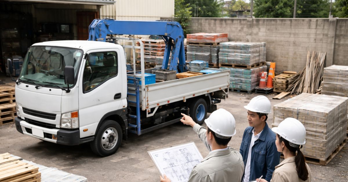 2tユニックの手配前に現場条件を確認しているイメージ