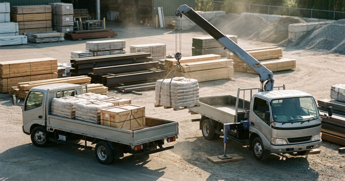 2tユニックと通常2tトラックの違いを現場イメージで示す写真