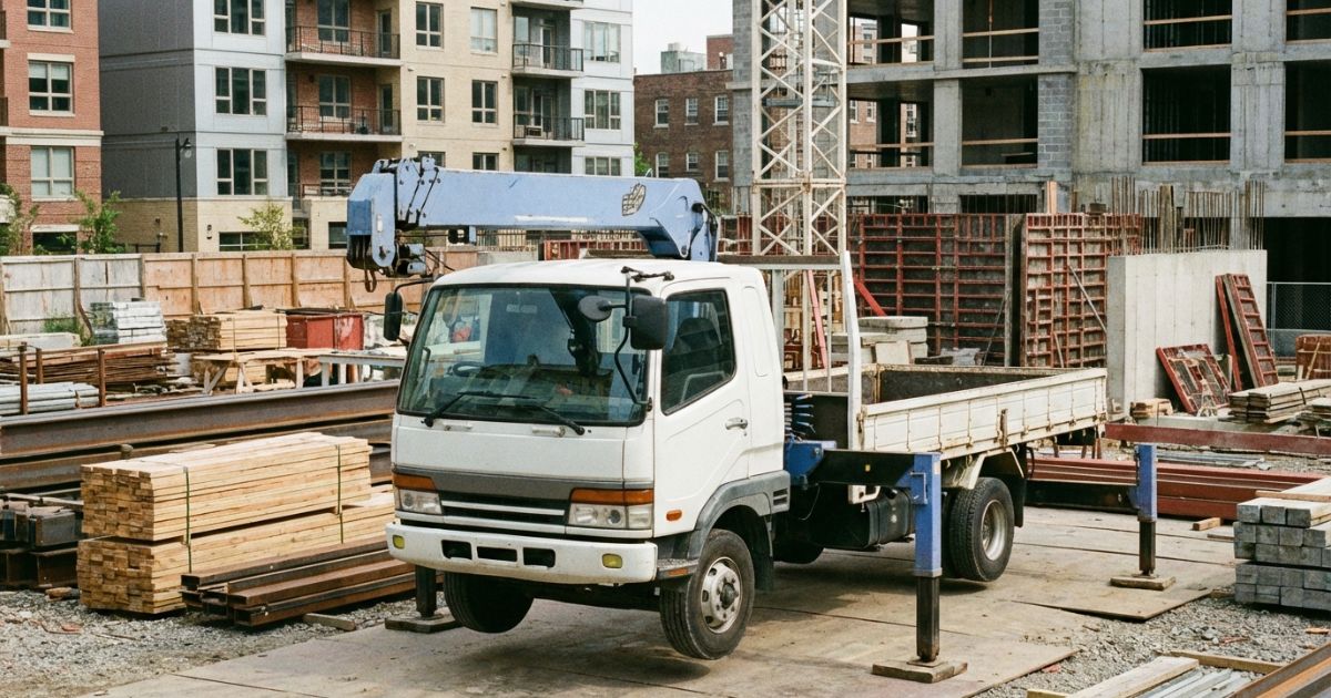 3tユニックが中規模現場で作業準備をしている実務イメージ