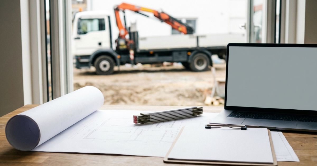 3tユニックの寸法図を確認して手配準備をしているイメージ写真