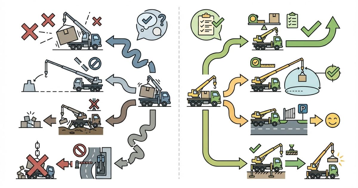 2tユニックと3tユニック選定で起きやすい失敗と回避を示した図解
