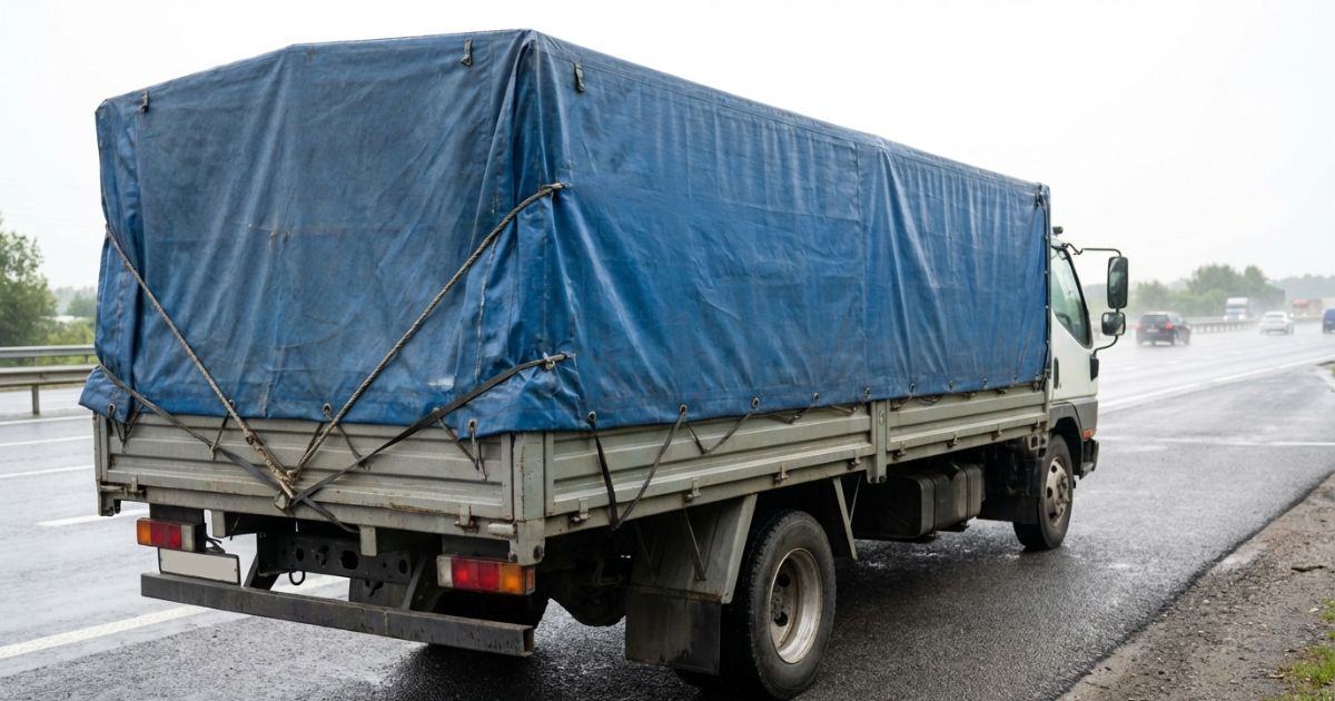 3トントラックの荷台にシートを掛けて運用している実務イメージ