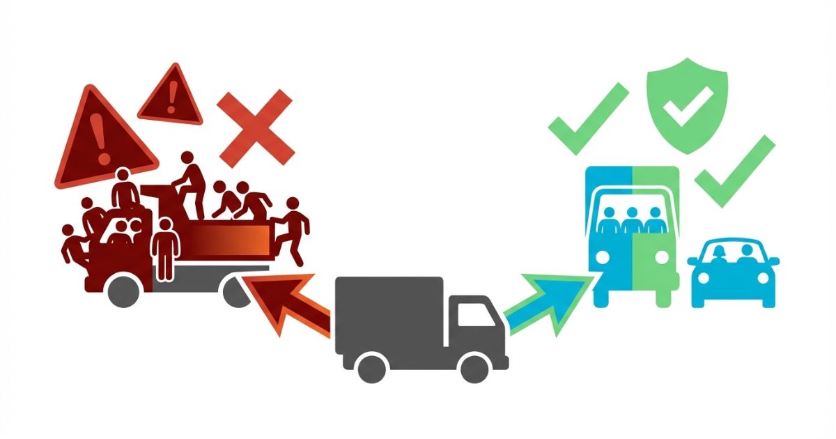 乗車定員を誤った場合の失敗と回避策を示した図解