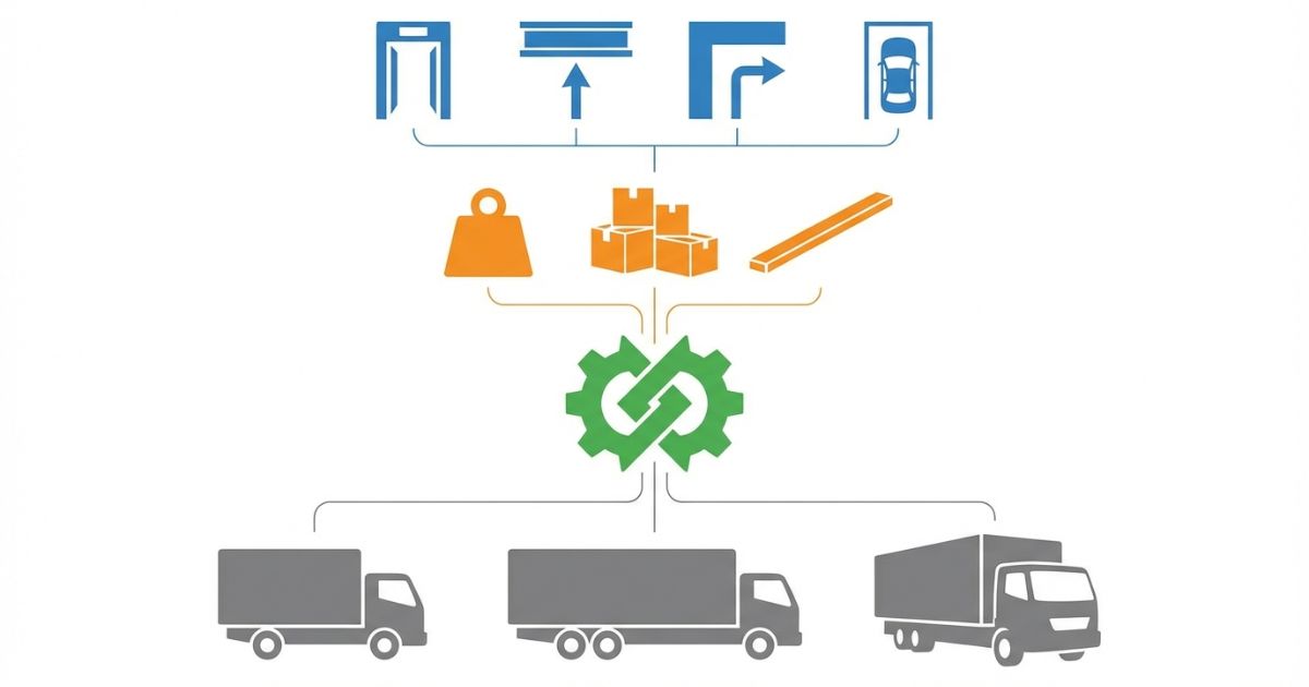 現場条件と荷物条件を照合して標準・ロング・ワイドを選ぶ判断軸の図解