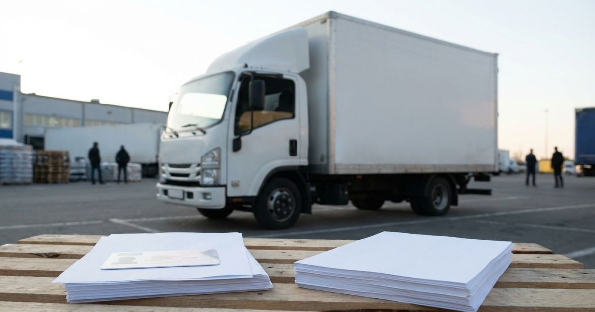 3トントラックと免許・車検証の確認イメージ（普通免許で運転できるか不安を解消する導入）