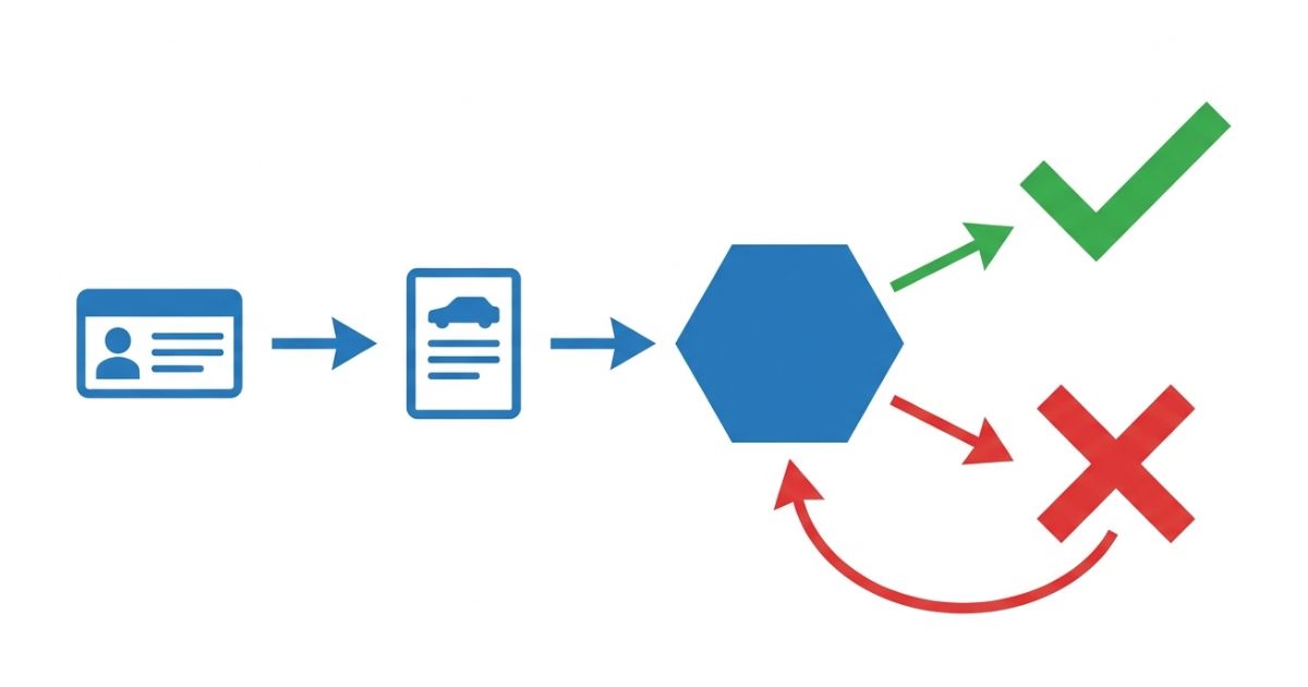 普通免許の条件欄と車検証の数値を照合して運転可否を決める判断フロー図