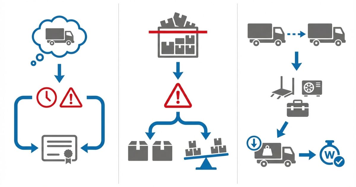 総重量を起点に車両重量・最大積載量・定員を整理する判断軸の図解