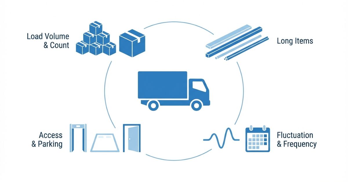 3トントラックが向く条件を荷物と現場制約と変動で整理した文字なし図解