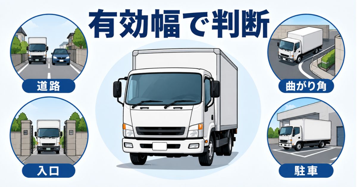 3トントラックの幅判断を道路や入口や曲がり角や駐車位置の有効幅で確認する図解