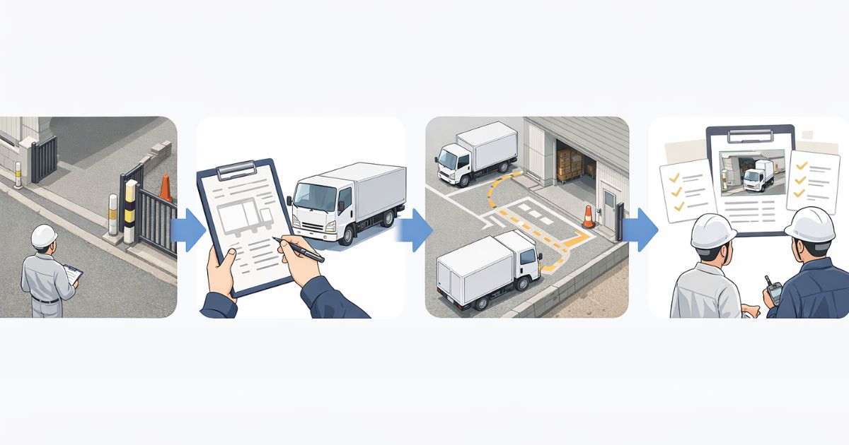 3トントラックの幅条件を手配前に確認する流れを示した図解