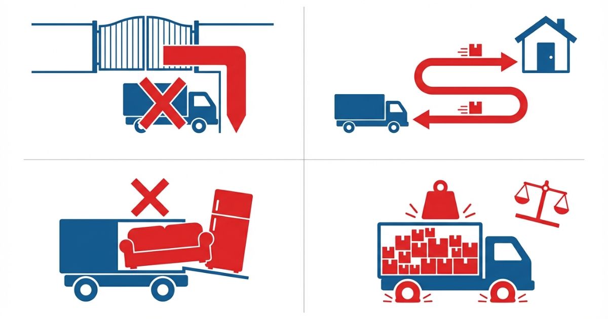 3トントラック引っ越しで起きやすい失敗例と注意点を示した文字なし図解