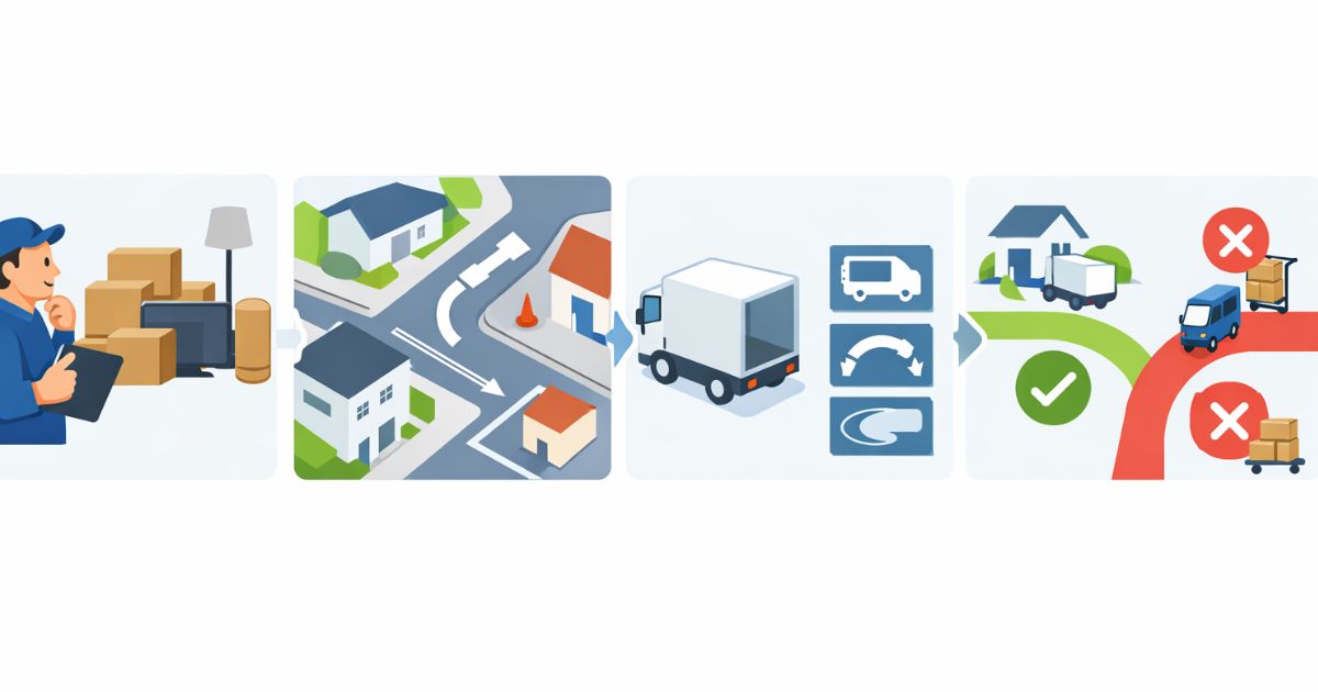 3トントラック引っ越しの成立可否を判断する流れを示した図解