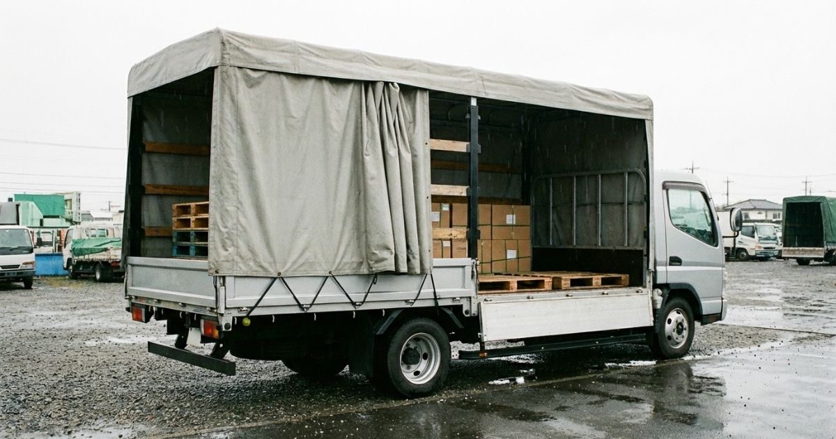 3トントラックの幌車を現場で運用しているイメージ