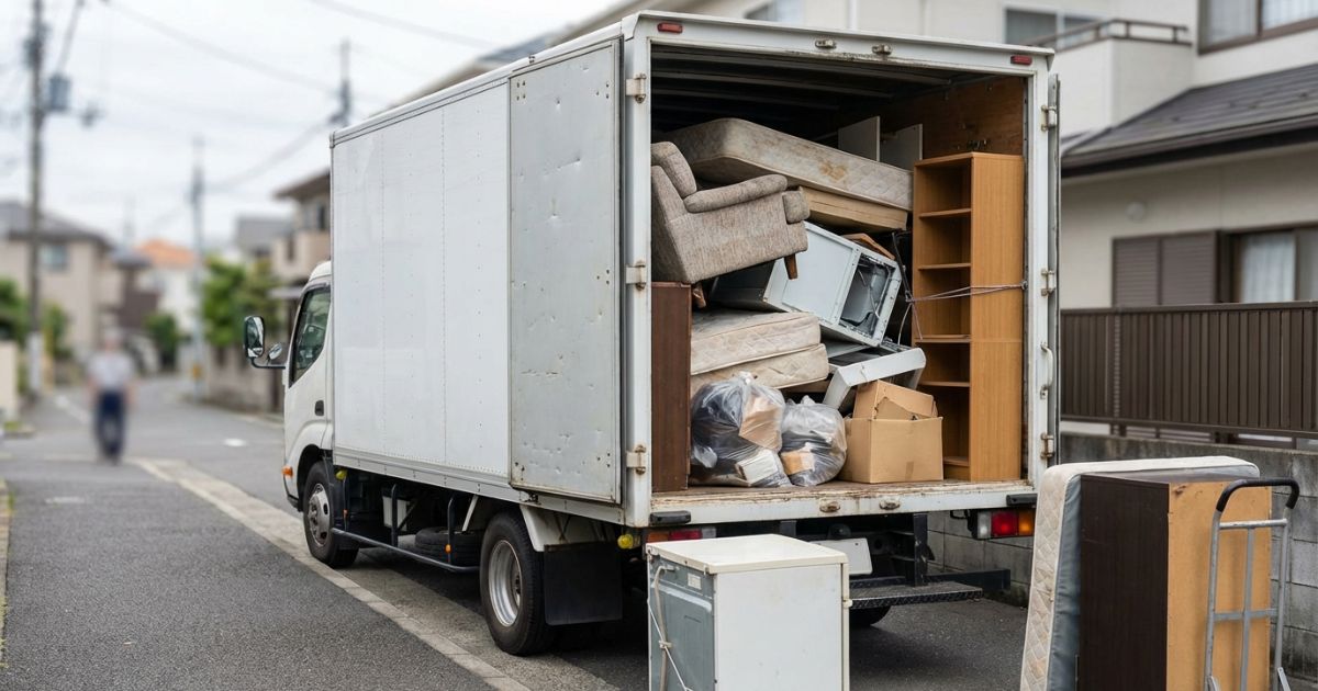 3トントラックで不用品を回収する現場の量感が分かる写真イメージ