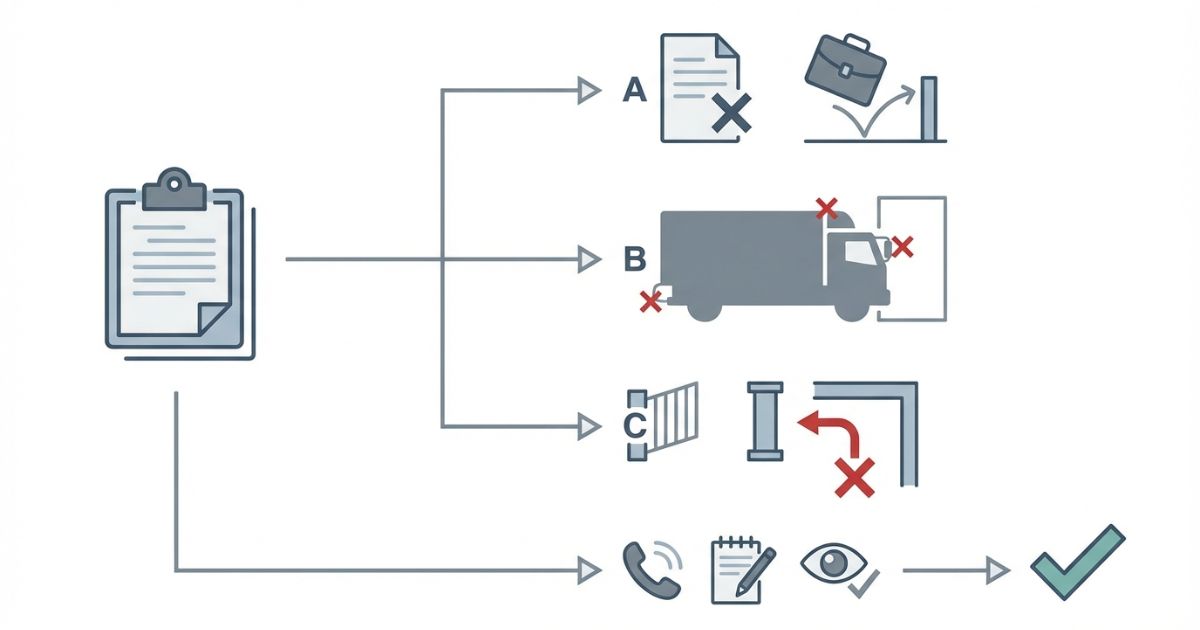 思い込み判断・片側の数値だけ確認・車両変更後に再照合しない失敗で当日停止になるリスク図