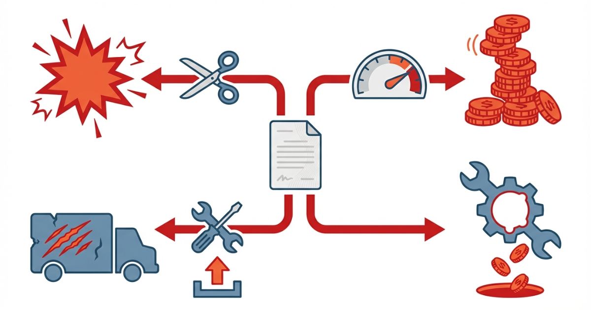 3トントラックのリースで起きやすい失敗リスクを分岐で示した図解