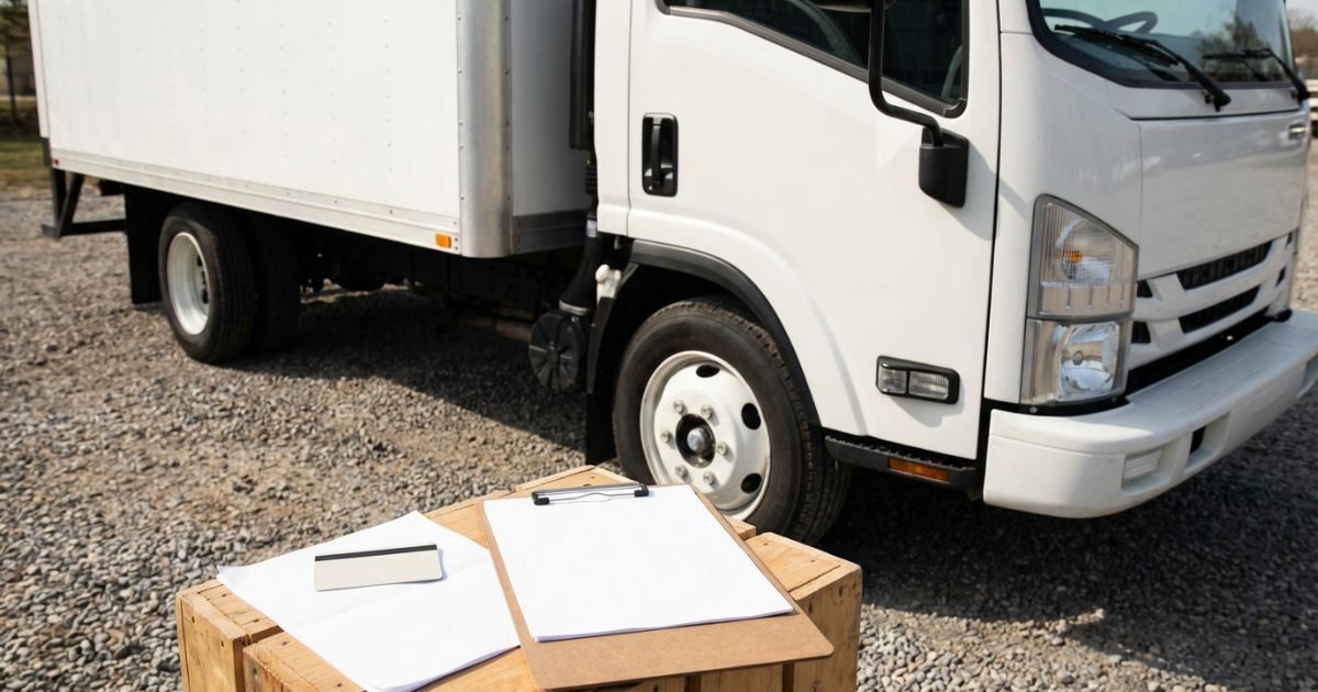 トントラック運転前に免許条件と車両情報を確認しているイメージ写真