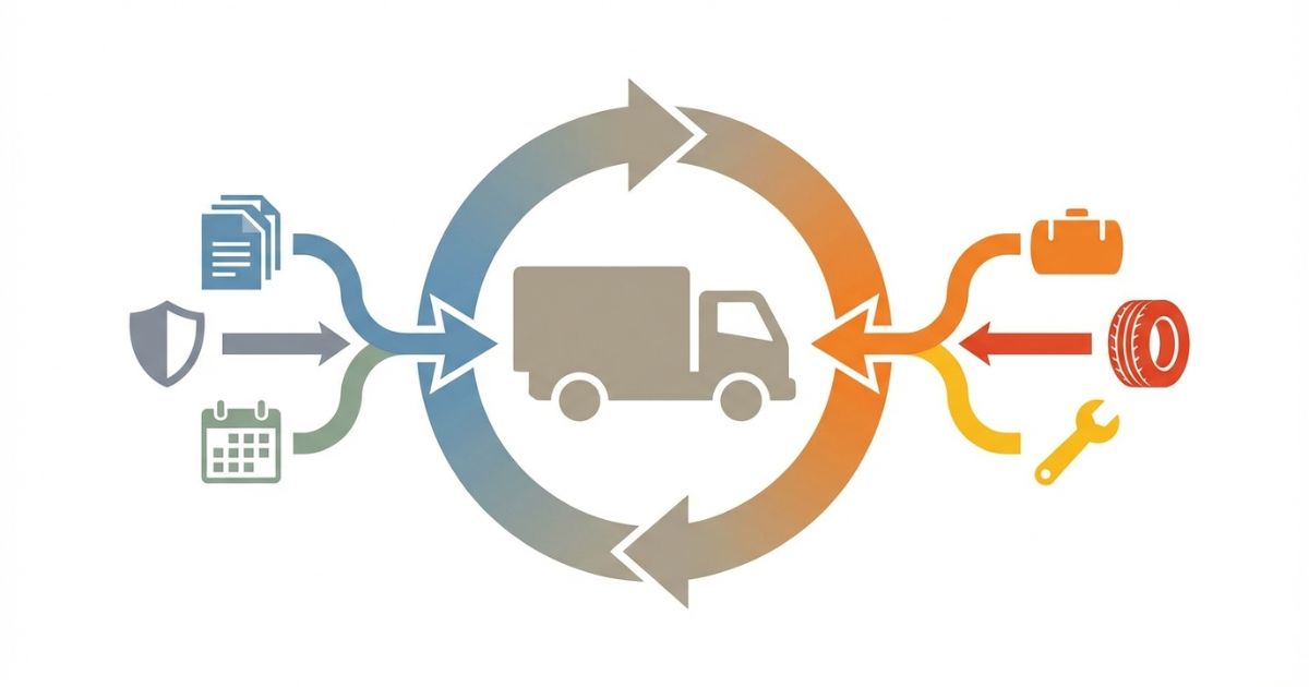 3トントラックの維持費を固定費と変動費に分けて年間で考える構造を示した図解