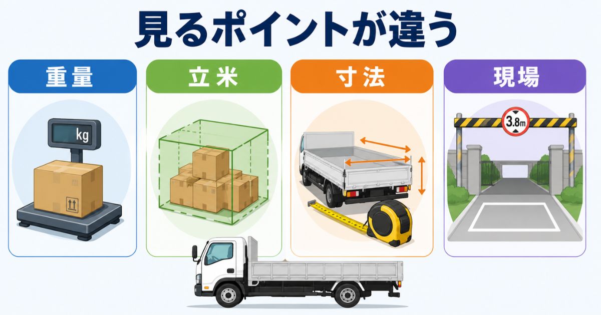 3トントラックの最大積載量と立米と荷台寸法と現場条件の違いを整理した図解