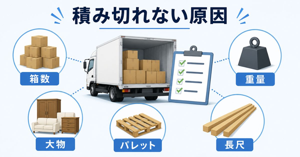 3トントラックで積み切れない原因を箱数や大型物やパレットなどで整理した図解