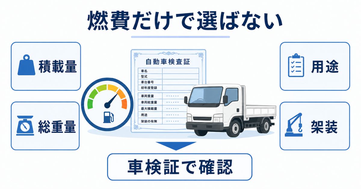 3トントラックを燃費だけで選ばず積載量・総重量・用途・架装条件を確認する図解