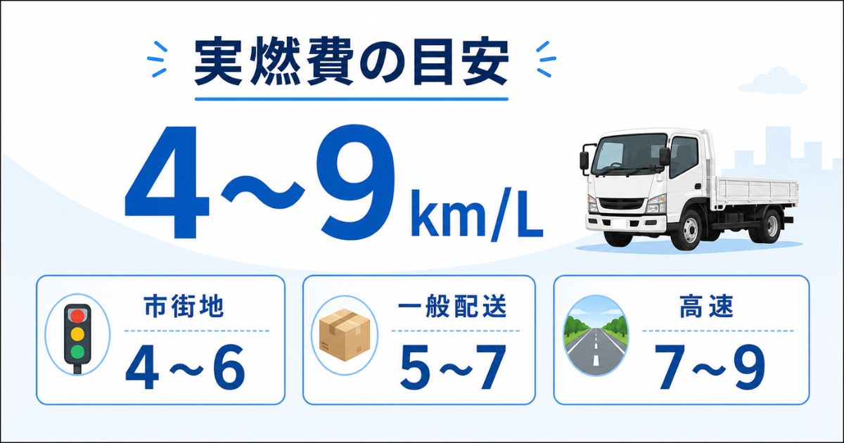 3トントラックの実燃費の目安を市街地・一般配送・高速走行の条件別に示した図解