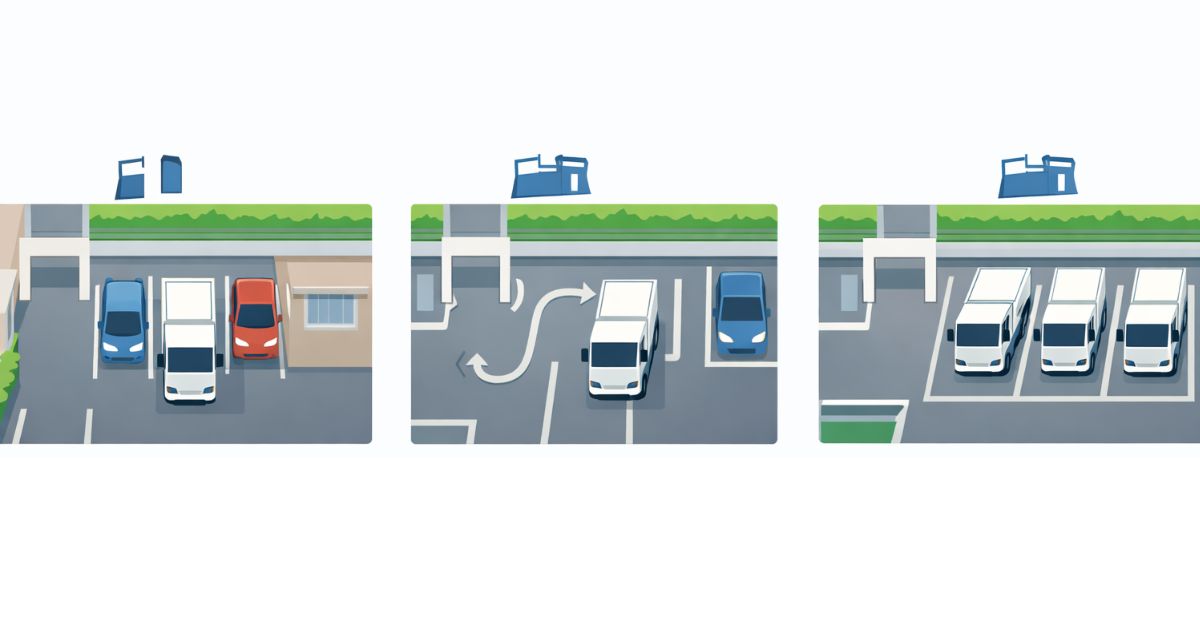 3トントラックの駐車先候補を比較した図解