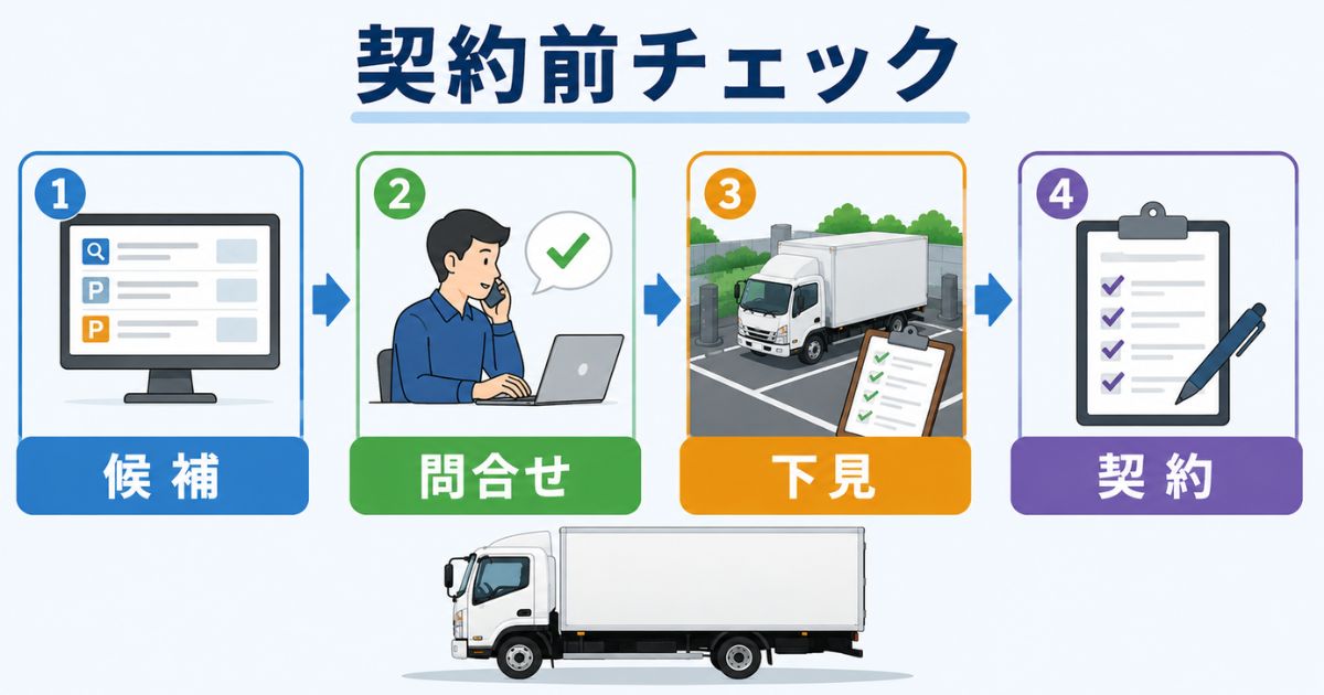 3トントラック向け駐車場を候補比較から問い合わせや下見や契約確認まで進める図解
