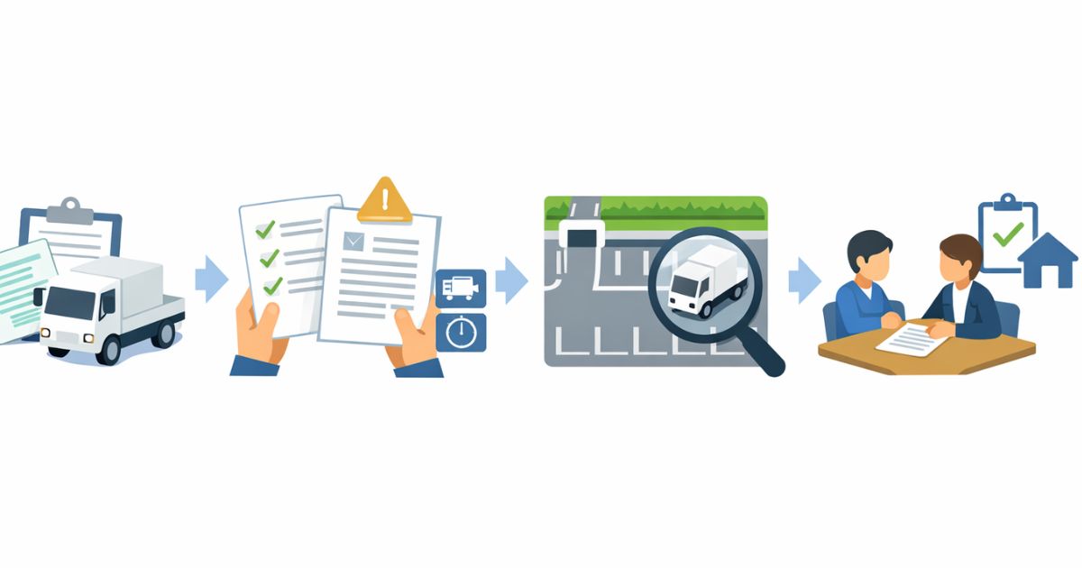 3トントラック駐車場の契約前確認フローを整理した図解