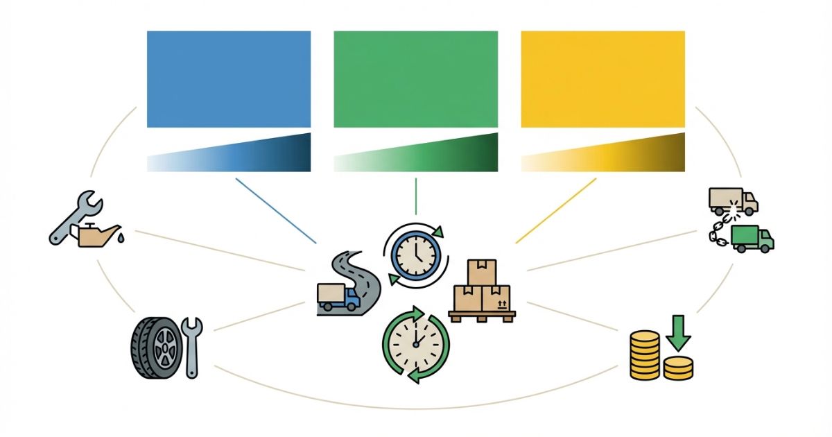 3トントラックの選択肢を用途と期間と総コストで比較する判断軸の図解
