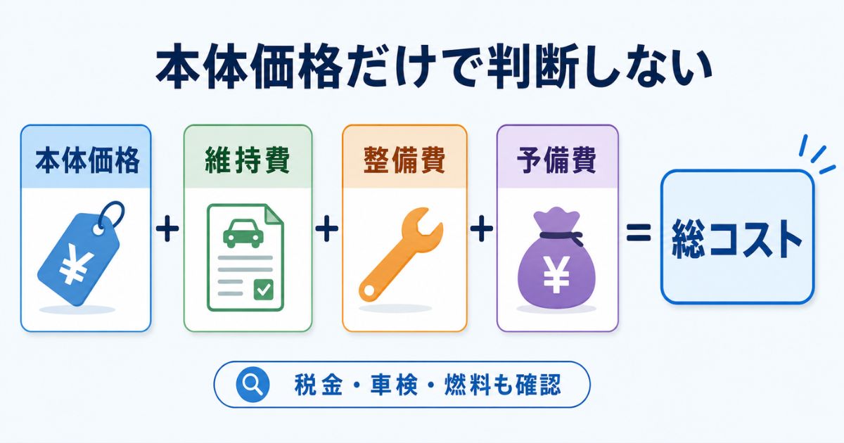 3トントラックの本体価格に維持費整備費予備費を加えて総コストで比較する図解