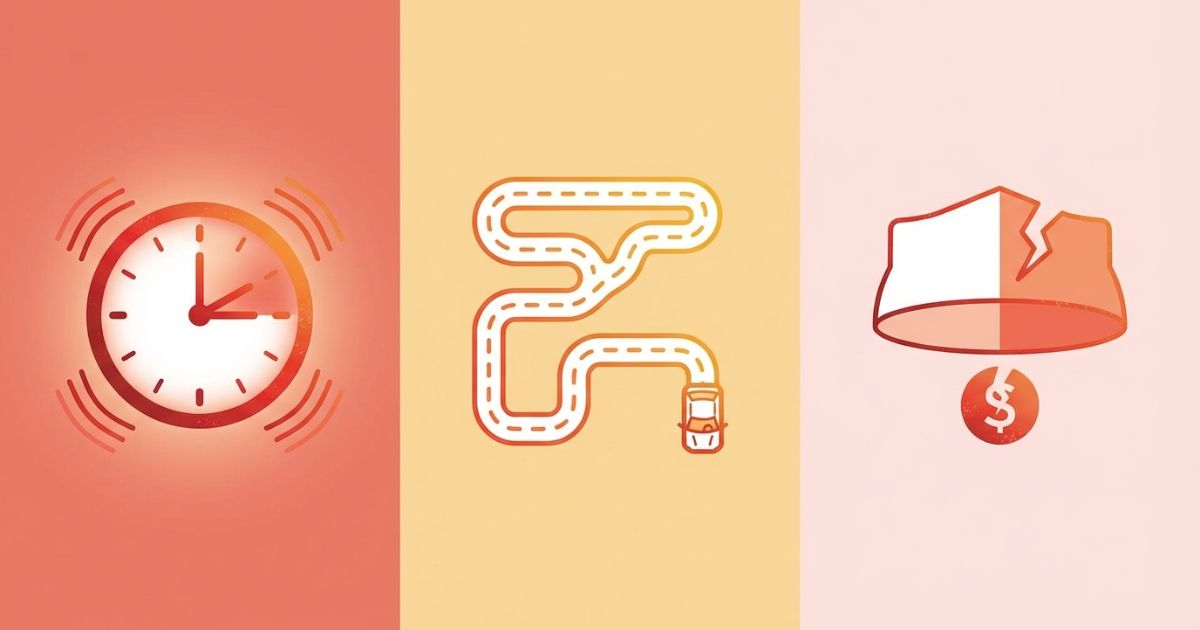 3トントラックレンタルで延長や距離超過が起きるリスクを示した図解