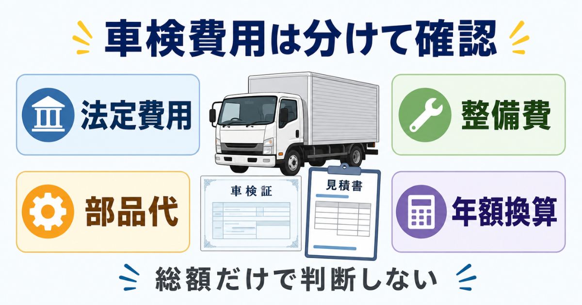 3トントラックの車検費用を法定費用・整備費・部品代・年額換算で確認する図解